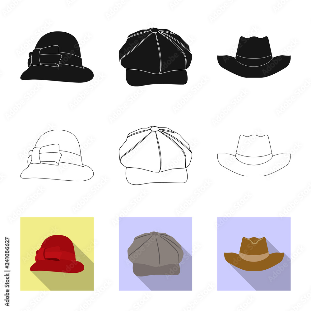Vector design of headgear and cap symbol. Set of headgear and accessory vector icon for stock. Vector design of headgear and cap symbol. Set of headgear and accessory vector icon for stock.