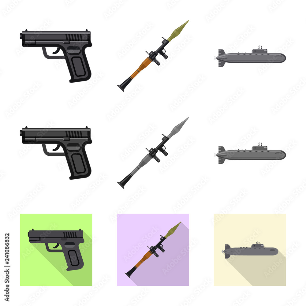 Vector illustration of weapon and gun symbol. Set of weapon and army stock symbol for web. Vector illustration of weapon and gun symbol. Set of weapon and army stock symbol for web.