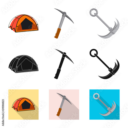 Isolated object of mountaineering and peak sign. Set of mountaineering and camp vector icon for stock.