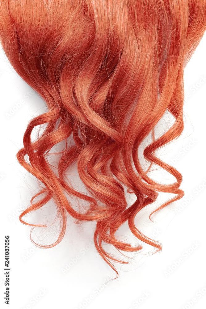 Natural wavy red hair on white background Natural wavy red hair on white background