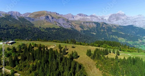 Mountain range of the Alps, with the peak of Mont Blanc, aerial view France