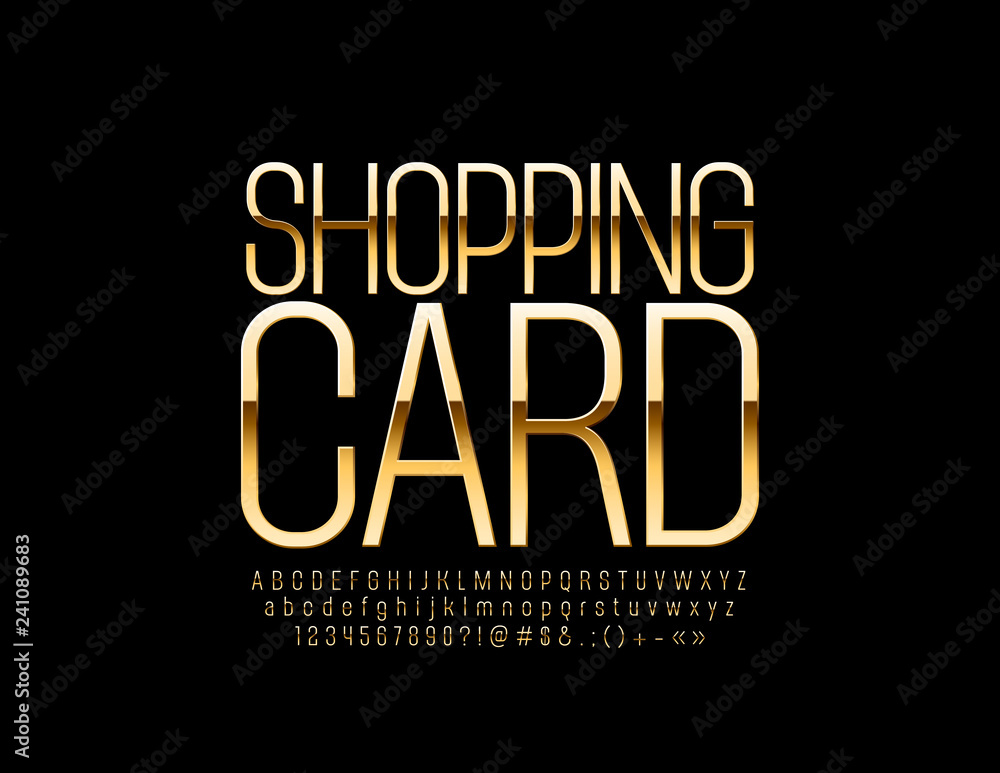 Vector elite Logo Shopping Card. Golden abstract Alphabet Letters, Numbers and Symbols. Luxury slim Font. Vector elite Logo Shopping Card. Golden abstract Alphabet Letters, Numbers and Symbols. Luxury slim Font.