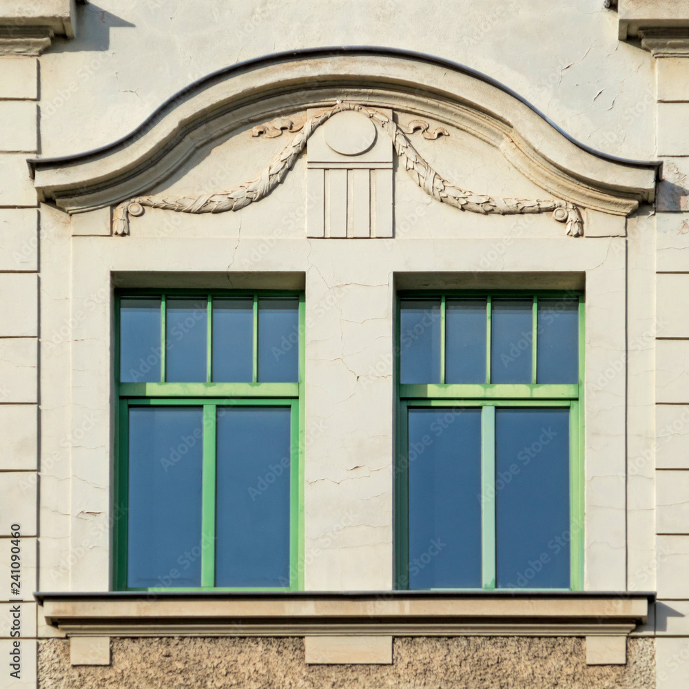 classical house windows with greeb frame, Germany classical house windows with greeb frame, Germany
