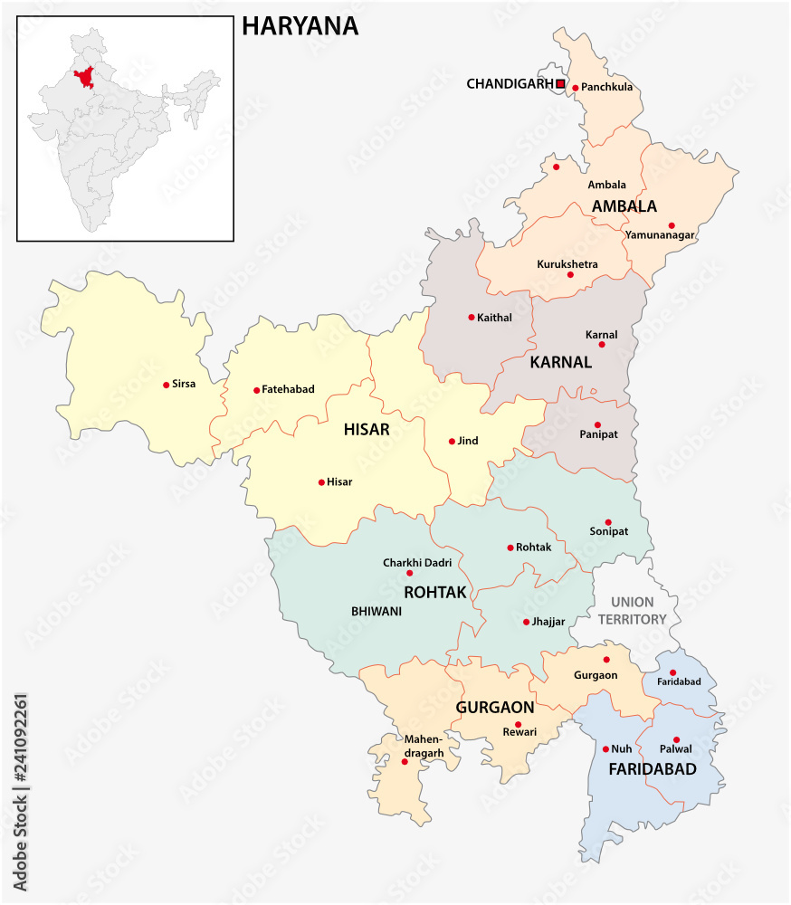 Haryana In Map Of India Administrative And Political Map Of Indian State Of Haryana, India Stock  Vector | Adobe Stock