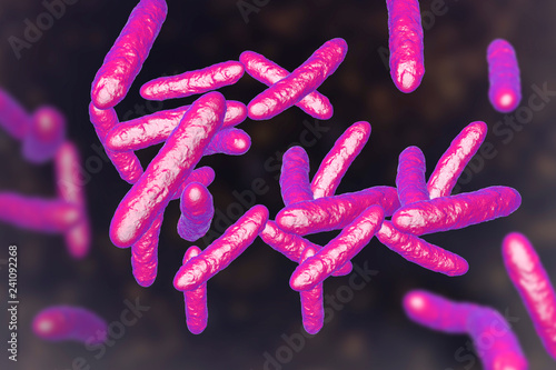 Probiotic bacteria, normal intestinal microflora, 3D illustration. Bacteria used as probiotic treatment, yoghurts, healthy food photo