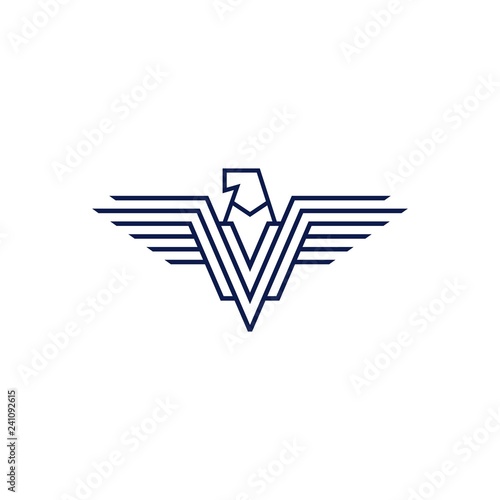 falcon eagle v letter wings logo vector icon line outline illustration