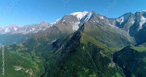 Mountain range of the Alps, with the peak of Mont Blanc, aerial view France