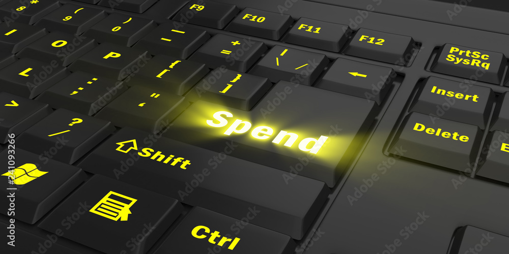 yellow glowing Spend key on black computer keyboard, 3d illustration yellow glowing Spend key on black computer keyboard, 3d illustration