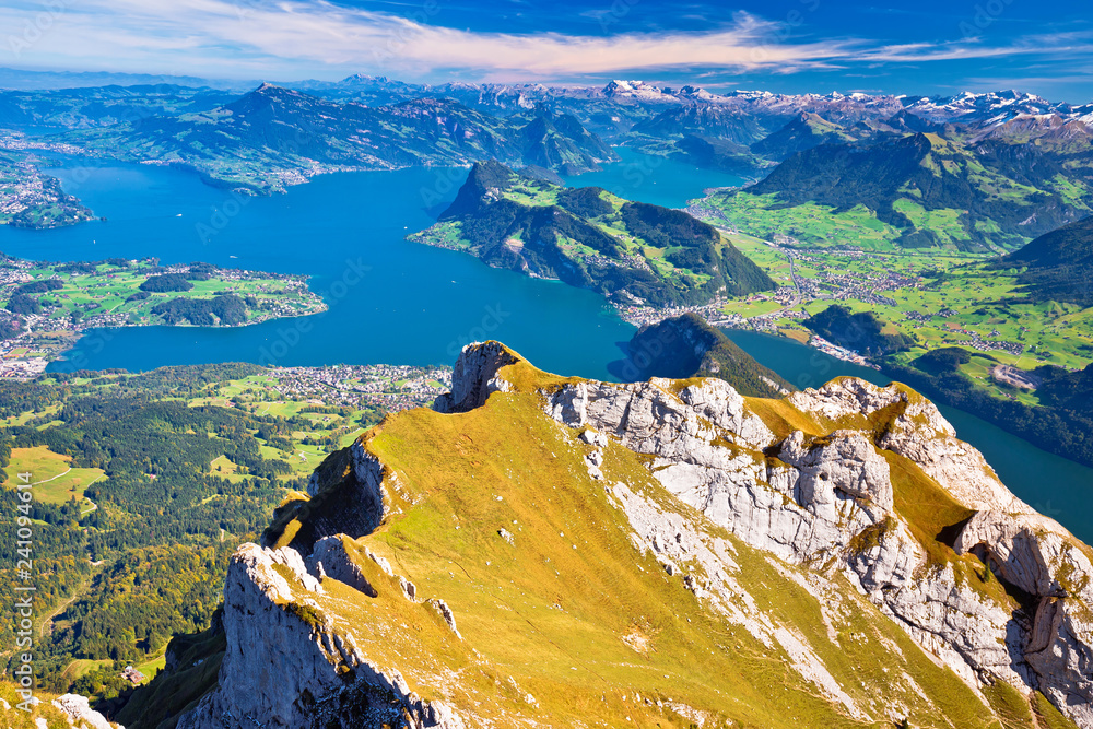 Lake Luzern and Alps mountain peaks aerial view from Mount Pilatus - obrazy, fototapety, plakaty 