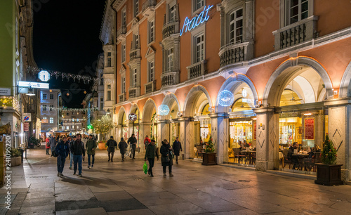 Bolzano in the evening during Christmas time. Trentino Alto Adige, Italy.