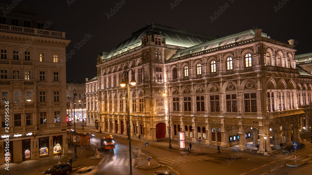 Vienna's State Opera House at night, Austria