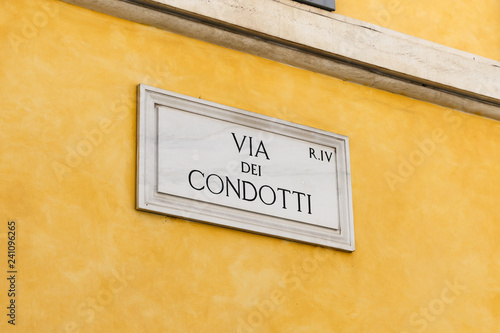 Fototapeta Naklejka Na Ścianę i Meble -  Via Dei Condotti Street Sign in Rome, Italy