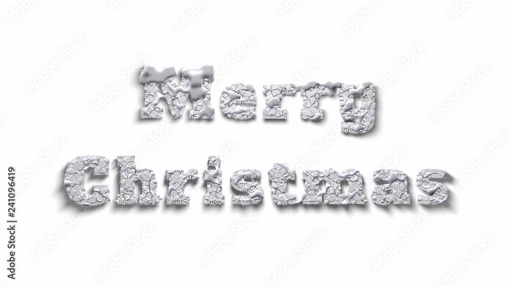 Merry Christmas lettering written by white and snowy melted ice isolated on white background. 3d illustration Merry Christmas lettering written by white and snowy melted ice isolated on white background. 3d illustration