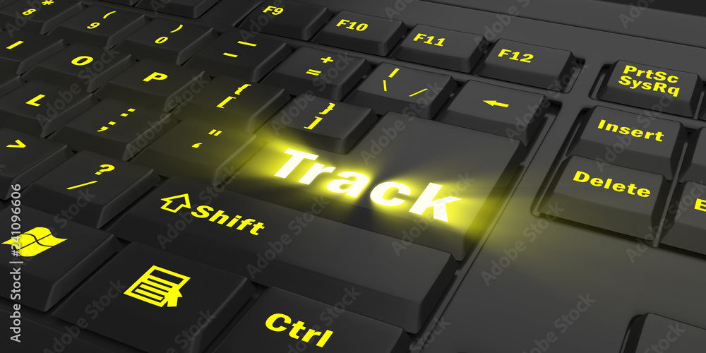 yellow glowing Track key on black computer keyboard, 3d illustration yellow glowing Track key on black computer keyboard, 3d illustration