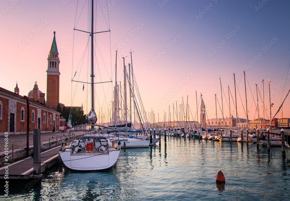 yachts at sunset in Venice