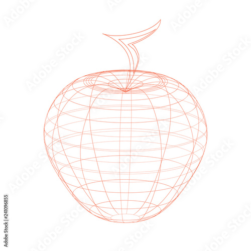 Outlined red apple on the white background