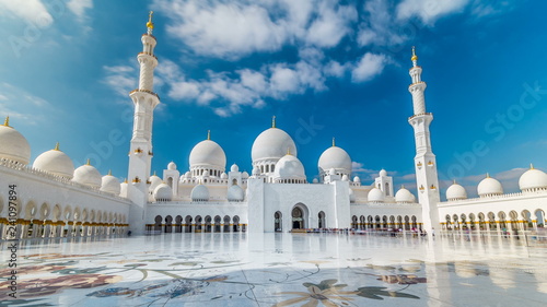 Sheikh Zayed Grand Mosque timelapse hyperlapse located in Abu Dhabi - capital city of United Arab Emirates. photo