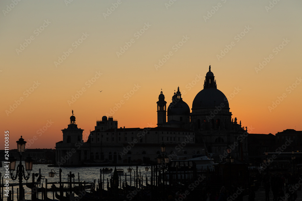 silhouette of the Basilica of Santa Maria della Salute at sunset in Venice