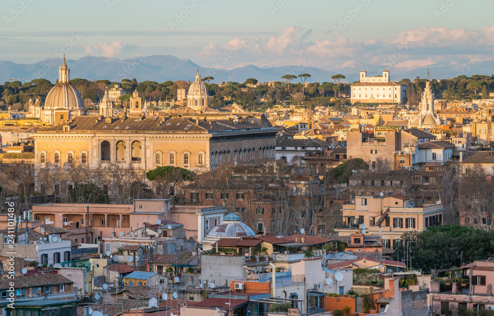 Panorama from the Gianicolo Terrace with Palazzo Farnese, in Rome, Italy.