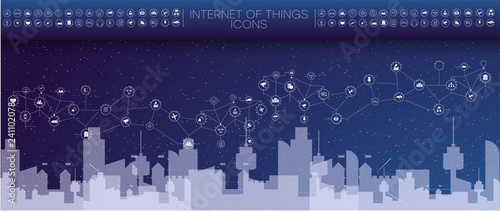Smart city concept with different icon and elements. city design technology for living. Illustration of innovations and Internet of things.Internet of things Smart city
