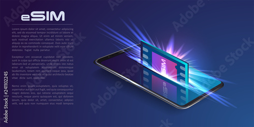 eSIM card chip sign. Embedded SIM concept. New mobile communication technolog