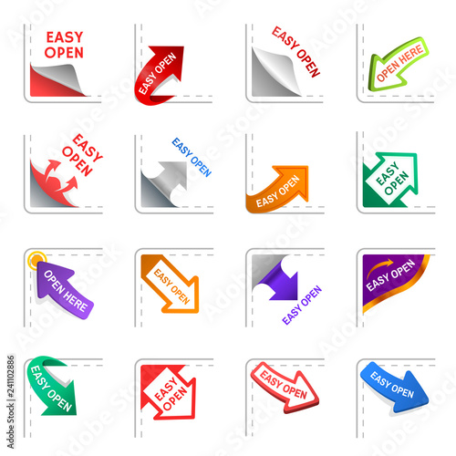 Easy open label icon set for product cover