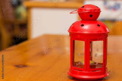 Wallpaper Mural horizontal image with detail of a red Christmas lantern over a table Torontodigital.ca