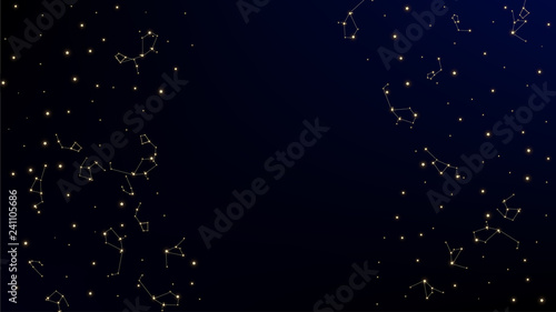 Constellation Map. Night Galaxy Pattern. Astronomical Print. Magic Cosmic Sky with Many Stars.     Vector Stars in Space Background.