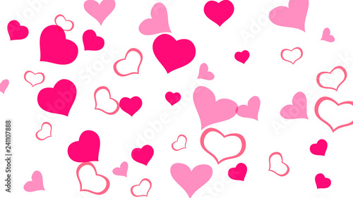 Stylish background. The idea of wallpaper design, textiles, packaging, printing, holiday invitation for wedding. Red hearts of confetti are falling. Red on White fond Vector.