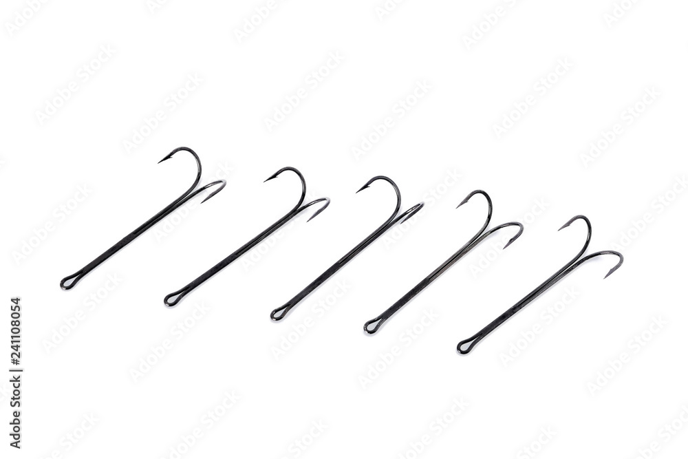 long double hooks for fishing white background close-up long double hooks for fishing white background close-up