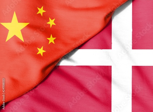 Two flags. Flag of Denmark. Flag of the People's Republic of China.