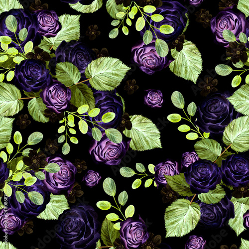 Beautiful watercolor bright pattern with roses flowers.