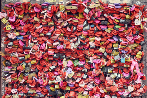 Wall full of Padlocks at Juliette Capulets Balcony in Verona in Italy