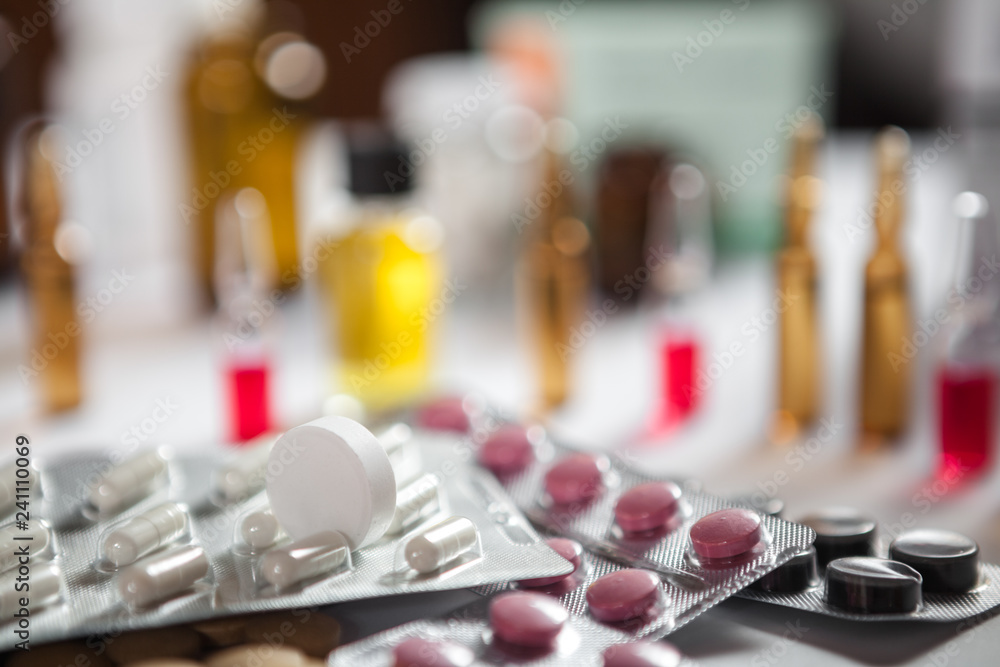 Pharmaceutical medication and medicine pills in packs Pharmaceutical medication and medicine pills in packs