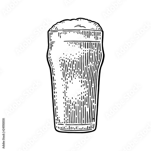 Glass with beer. Vintage black vector engraving illustration.
