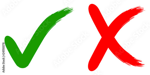 reject and approve calligraphic sign ok no, green and red, hand drawn brush, vector illustration for printing or website design reject and approve