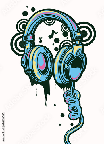 Funky drawn headphones graffiti