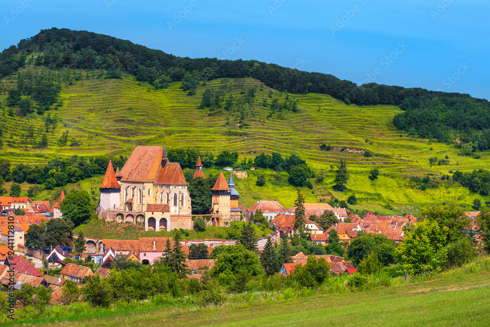 Fantastic Transylvanian touristic village with saxon fortified church, Biertan, Romania