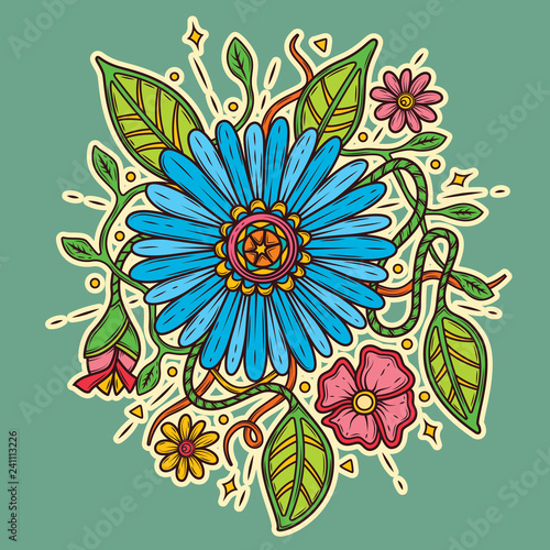 Vector illustration. Floral pattern on green background.