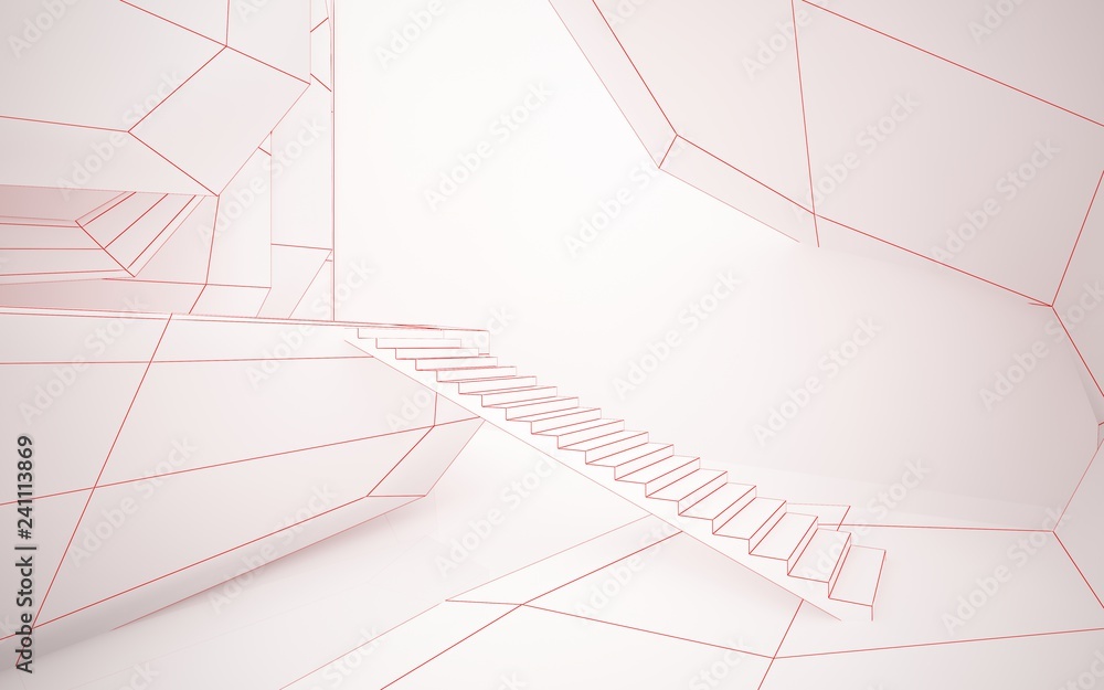 Abstract drawing white interior multilevel public space with window. 3D illustration and rendering. Abstract drawing white interior multilevel public space with window. 3D illustration and rendering.