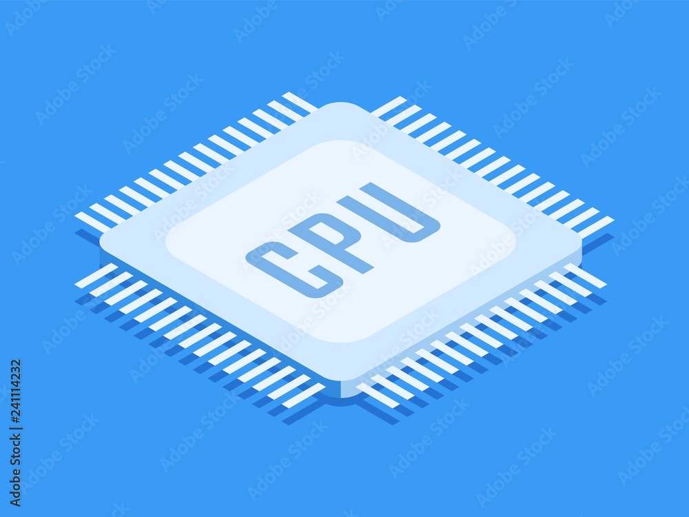 CPU chip, Computer processor icon. Isometric template for web design in  flat 3D style. Vector illustration. Stock Vector | Adobe Stock