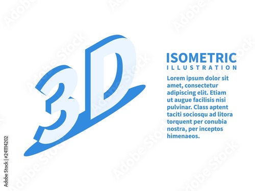 3D word icon. Isometric template for web design in flat 3D style. Vector illustration.