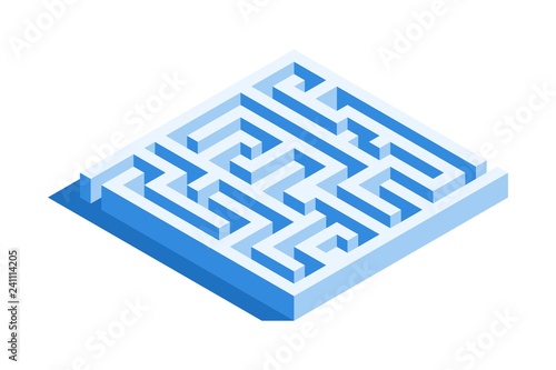 Labyrinth, square maze icon. Isometric template for web design in flat 3D style. Vector illustration.