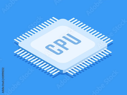CPU chip, Computer processor icon. Isometric template for web design in flat 3D style. Vector illustration.