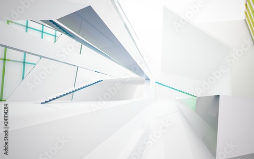 Obraz na płótnie Abstract white and colored gradient glasses interior multilevel public space with window. 3D illustration and rendering. w salonie
