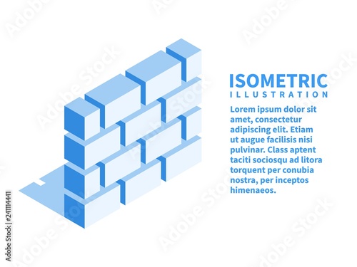 Brick wall, firewall icon. Isometric template for web design in flat 3D style. Vector illustration.