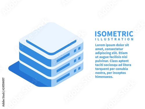 Data center, server room, data storage icon. Isometric template for web design in flat 3D style. Vector illustration.