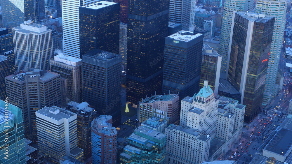 Fototapeta premium Aerial of Toronto, Canada city center at twilight