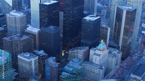 Aerial of Toronto, Canada city center at twilight