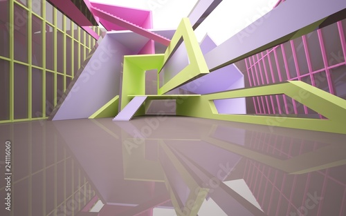 Abstract white and colored gradient parametric interiorwith window. 3D illustration and rendering. photo